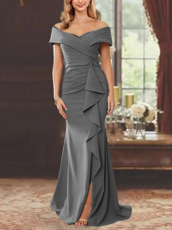 Trumpet/Mermaid Off-the-Shoulder Sleeveless Floor-Length Mother of the Bride Dresses With Ruffles