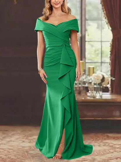Trumpet/Mermaid Off-the-Shoulder Sleeveless Floor-Length Mother of the Bride Dresses With Ruffles