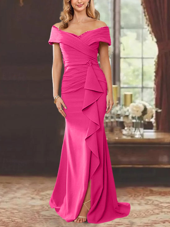 Trumpet/Mermaid Off-the-Shoulder Sleeveless Floor-Length Mother of the Bride Dresses With Ruffles