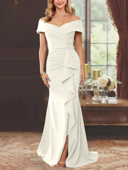 Trumpet/Mermaid Off-the-Shoulder Sleeveless Floor-Length Mother of the Bride Dresses With Ruffles