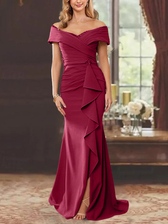 Trumpet/Mermaid Off-the-Shoulder Sleeveless Floor-Length Mother of the Bride Dresses With Ruffles