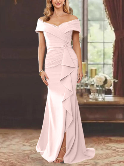 Trumpet/Mermaid Off-the-Shoulder Sleeveless Floor-Length Mother of the Bride Dresses With Ruffles