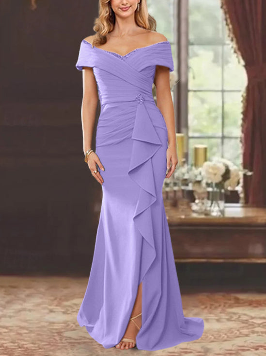 Trumpet/Mermaid Off-the-Shoulder Sleeveless Floor-Length Mother of the Bride Dresses With Ruffles