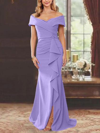 Trumpet/Mermaid Off-the-Shoulder Sleeveless Floor-Length Mother of the Bride Dresses With Ruffles