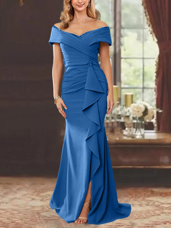 Trumpet/Mermaid Off-the-Shoulder Sleeveless Floor-Length Mother of the Bride Dresses With Ruffles