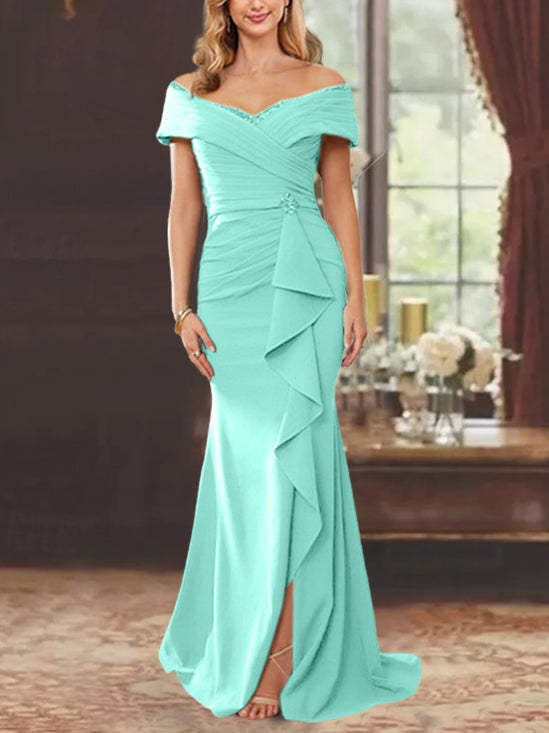 Trumpet/Mermaid Off-the-Shoulder Sleeveless Floor-Length Mother of the Bride Dresses With Ruffles