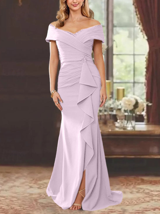 Trumpet/Mermaid Off-the-Shoulder Sleeveless Floor-Length Mother of the Bride Dresses With Ruffles