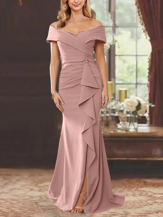 Trumpet/Mermaid Off-the-Shoulder Sleeveless Floor-Length Mother of the Bride Dresses With Ruffles