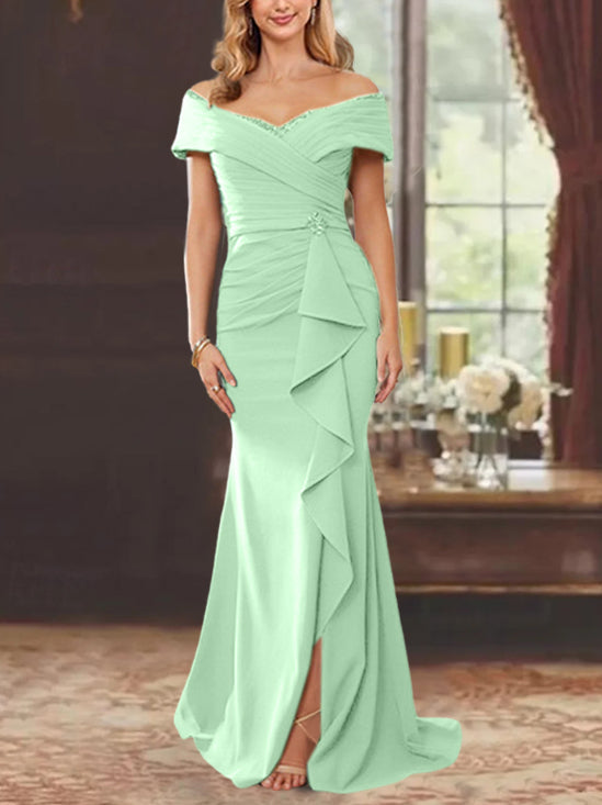 Trumpet/Mermaid Off-the-Shoulder Sleeveless Floor-Length Mother of the Bride Dresses With Ruffles