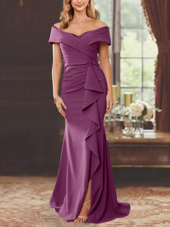 Trumpet/Mermaid Off-the-Shoulder Sleeveless Floor-Length Mother of the Bride Dresses With Ruffles