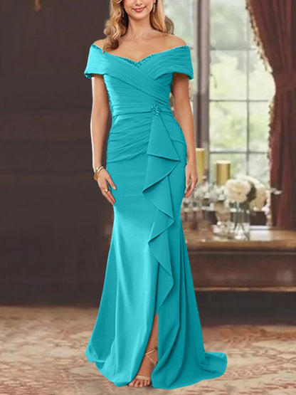 Trumpet/Mermaid Off-the-Shoulder Sleeveless Floor-Length Mother of the Bride Dresses With Ruffles
