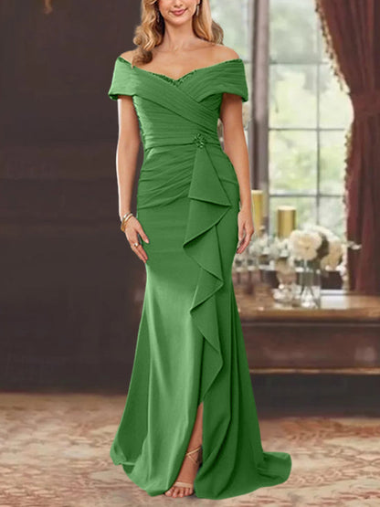 Trumpet/Mermaid Off-the-Shoulder Sleeveless Floor-Length Mother of the Bride Dresses With Ruffles