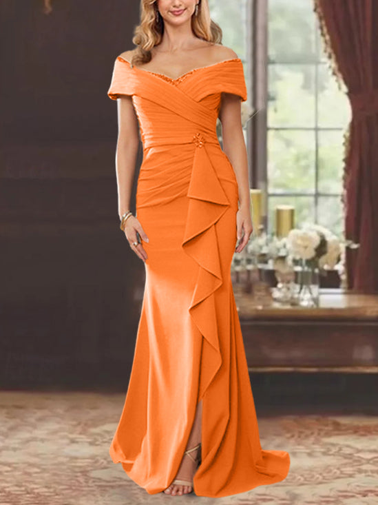 Trumpet/Mermaid Off-the-Shoulder Sleeveless Floor-Length Mother of the Bride Dresses With Ruffles