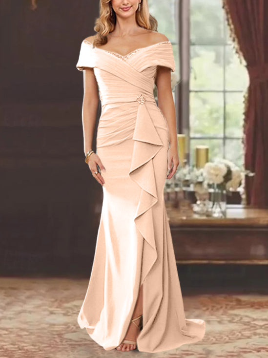 Trumpet/Mermaid Off-the-Shoulder Sleeveless Floor-Length Mother of the Bride Dresses With Ruffles