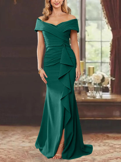 Trumpet/Mermaid Off-the-Shoulder Sleeveless Floor-Length Mother of the Bride Dresses With Ruffles