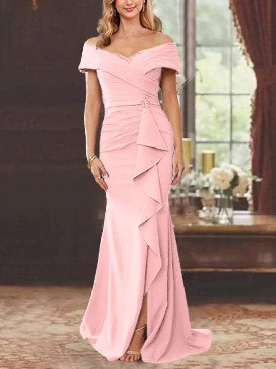 Trumpet/Mermaid Off-the-Shoulder Sleeveless Floor-Length Mother of the Bride Dresses With Ruffles