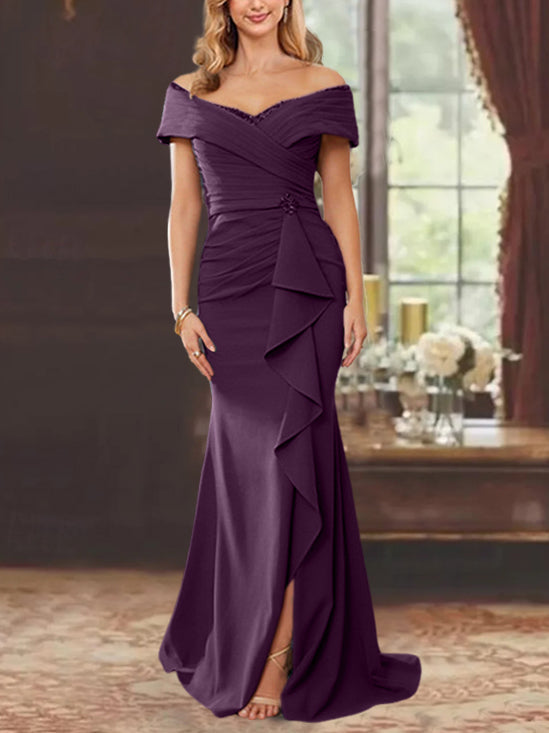 Trumpet/Mermaid Off-the-Shoulder Sleeveless Floor-Length Mother of the Bride Dresses With Ruffles