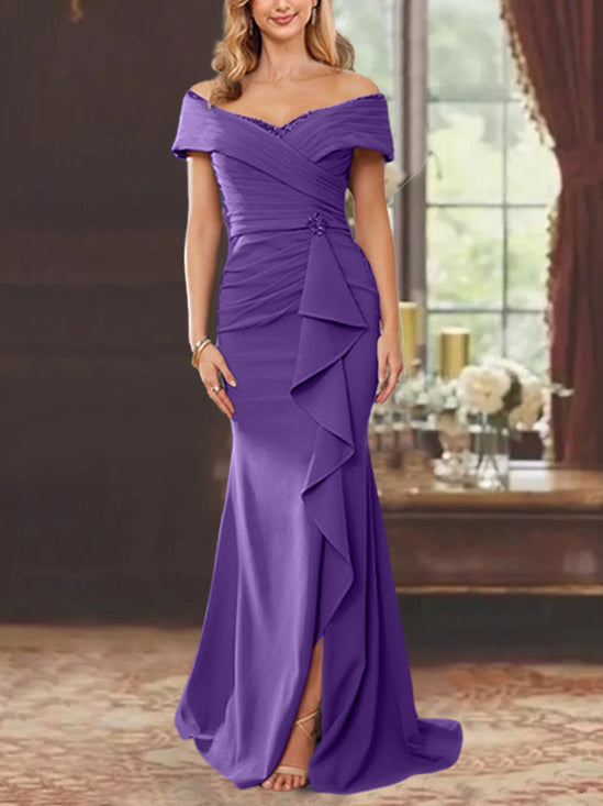 Trumpet/Mermaid Off-the-Shoulder Sleeveless Floor-Length Mother of the Bride Dresses With Ruffles