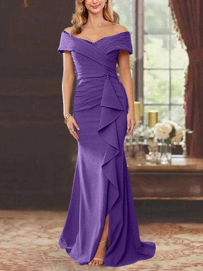 Trumpet/Mermaid Off-the-Shoulder Sleeveless Floor-Length Mother of the Bride Dresses With Ruffles