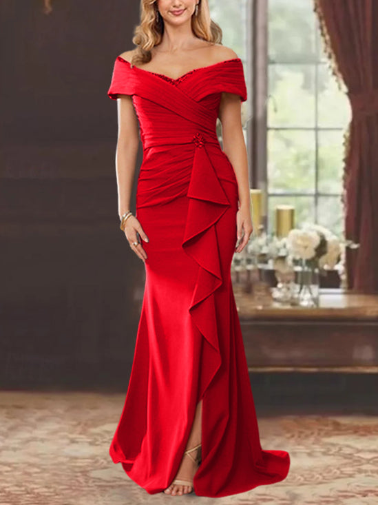 Trumpet/Mermaid Off-the-Shoulder Sleeveless Floor-Length Mother of the Bride Dresses With Ruffles