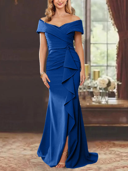 Trumpet/Mermaid Off-the-Shoulder Sleeveless Floor-Length Mother of the Bride Dresses With Ruffles