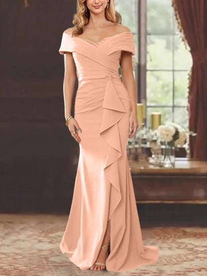 Trumpet/Mermaid Off-the-Shoulder Sleeveless Floor-Length Mother of the Bride Dresses With Ruffles