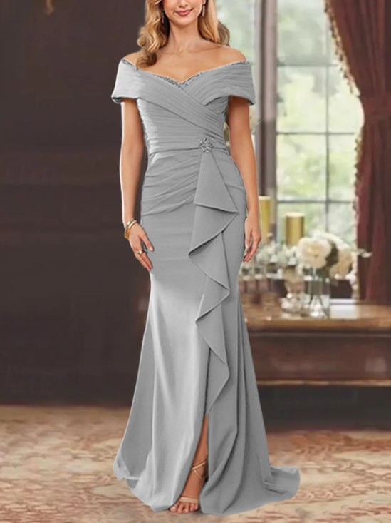 Trumpet/Mermaid Off-the-Shoulder Sleeveless Floor-Length Mother of the Bride Dresses With Ruffles