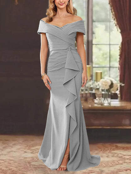 Trumpet/Mermaid Off-the-Shoulder Sleeveless Floor-Length Mother of the Bride Dresses With Ruffles