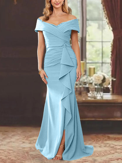 Trumpet/Mermaid Off-the-Shoulder Sleeveless Floor-Length Mother of the Bride Dresses With Ruffles