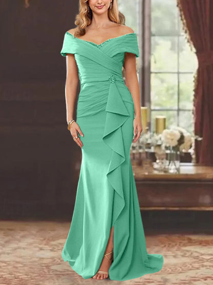 Trumpet/Mermaid Off-the-Shoulder Sleeveless Floor-Length Mother of the Bride Dresses With Ruffles