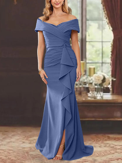 Trumpet/Mermaid Off-the-Shoulder Sleeveless Floor-Length Mother of the Bride Dresses With Ruffles
