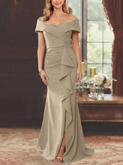 Trumpet/Mermaid Off-the-Shoulder Sleeveless Floor-Length Mother of the Bride Dresses With Ruffles