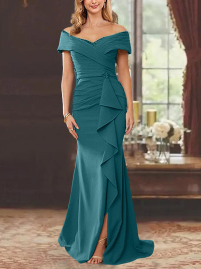 Trumpet/Mermaid Off-the-Shoulder Sleeveless Floor-Length Mother of the Bride Dresses With Ruffles