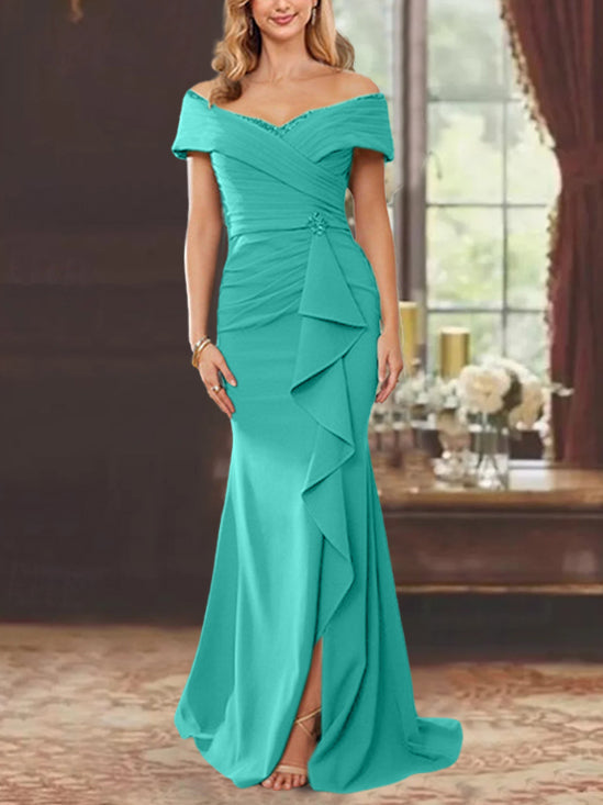 Trumpet/Mermaid Off-the-Shoulder Sleeveless Floor-Length Mother of the Bride Dresses With Ruffles