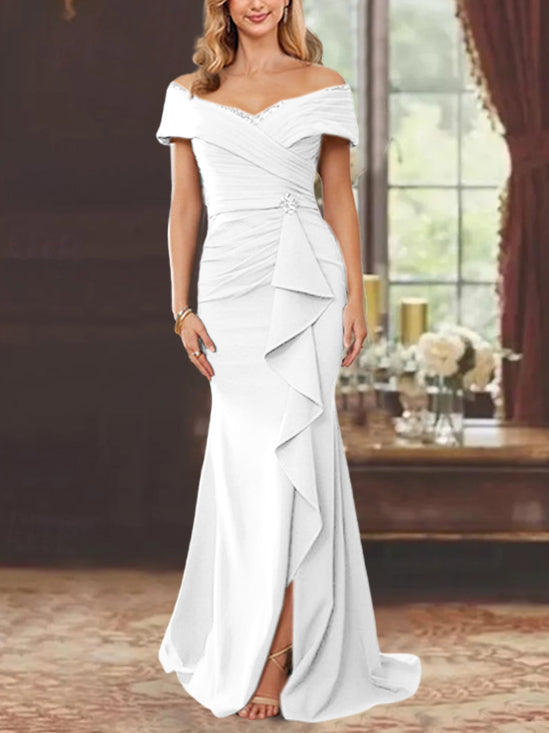 Trumpet/Mermaid Off-the-Shoulder Sleeveless Floor-Length Mother of the Bride Dresses With Ruffles
