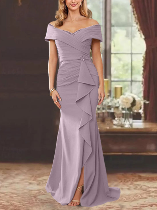 Trumpet/Mermaid Off-the-Shoulder Sleeveless Floor-Length Mother of the Bride Dresses With Ruffles