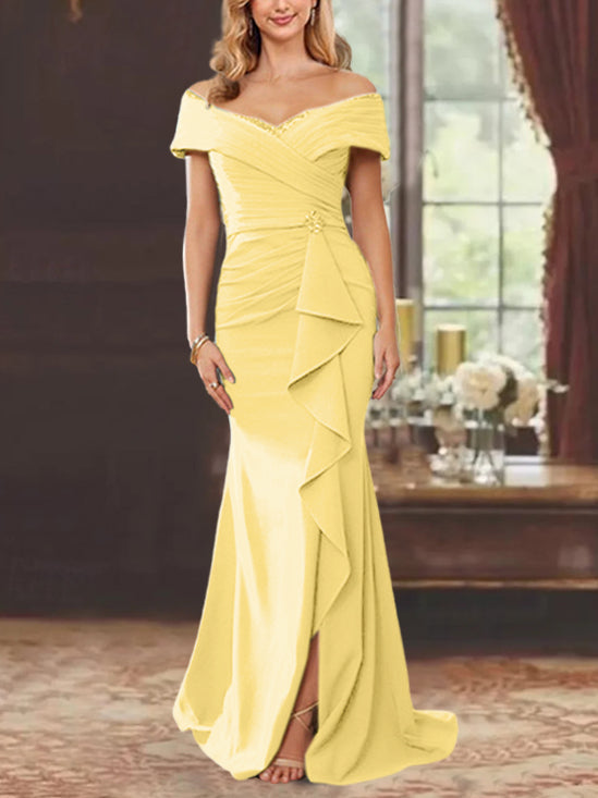 Trumpet/Mermaid Off-the-Shoulder Sleeveless Floor-Length Mother of the Bride Dresses With Ruffles