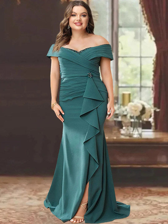 Trumpet/Mermaid Off-the-Shoulder Sleeveless Floor-Length Mother of the Bride Dresses With Ruffles