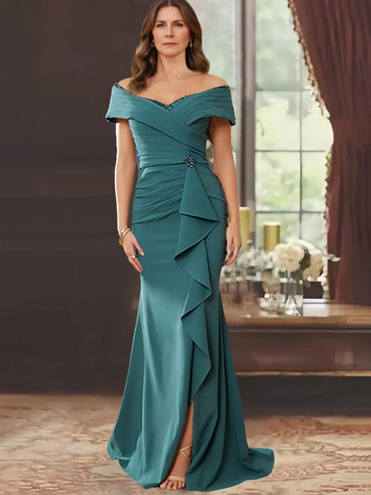 Trumpet/Mermaid Off-the-Shoulder Sleeveless Floor-Length Mother of the Bride Dresses With Ruffles
