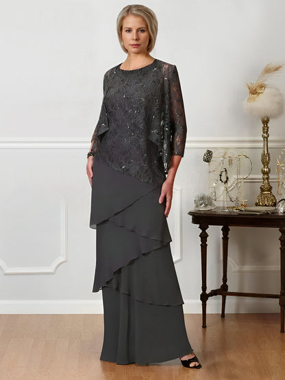 Sheath/Column Jewel Neck Floor-Length Mother of the Bride Dresses