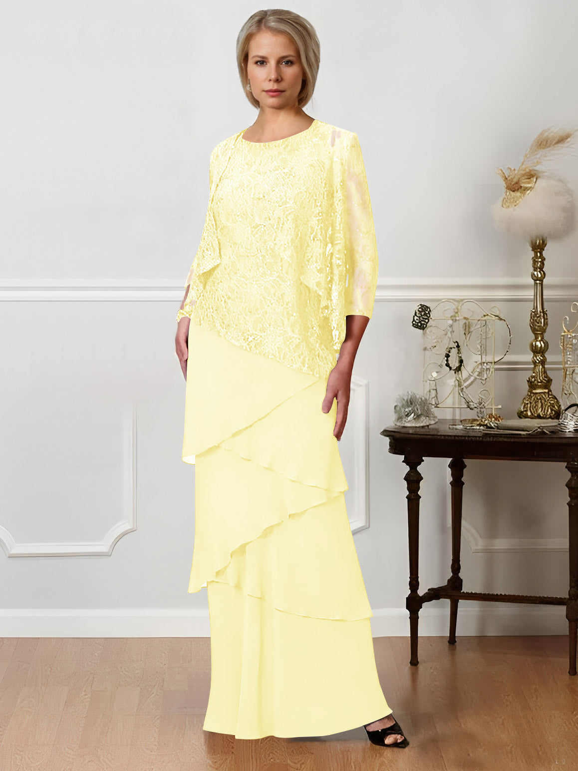 Sheath/Column Jewel Neck Floor-Length Mother of the Bride Dresses