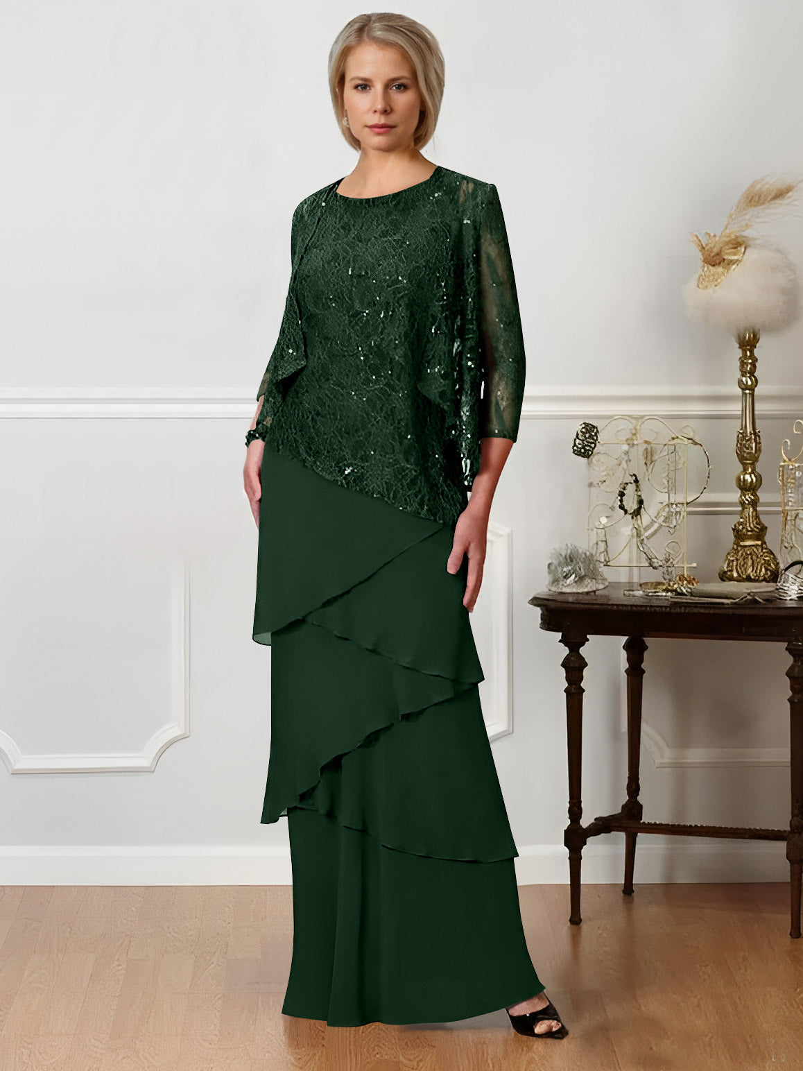 Sheath/Column Jewel Neck Floor-Length Mother of the Bride Dresses