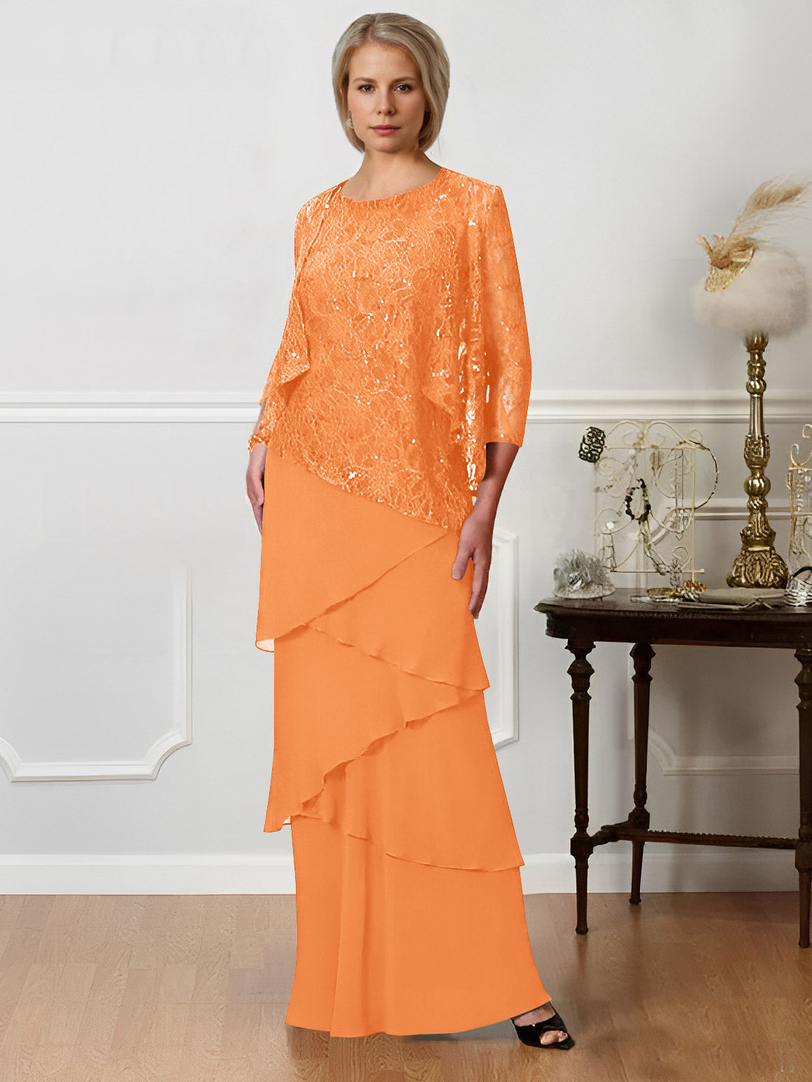 Sheath/Column Jewel Neck Floor-Length Mother of the Bride Dresses