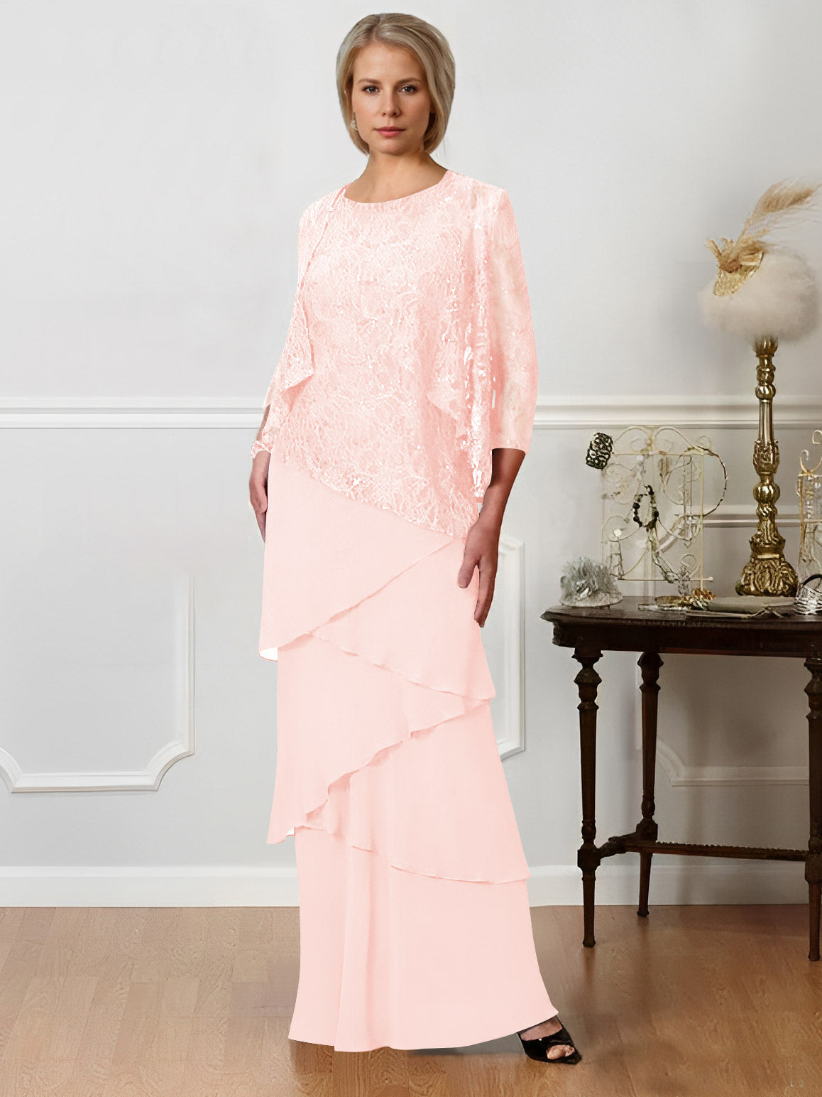 Sheath/Column Jewel Neck Floor-Length Mother of the Bride Dresses