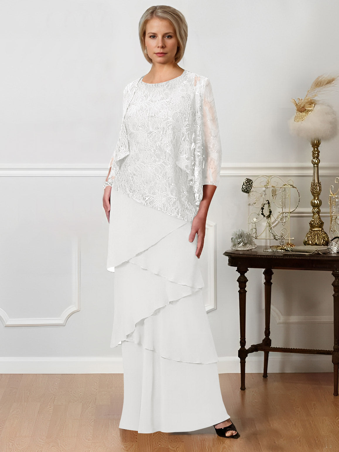Sheath/Column Jewel Neck Floor-Length Mother of the Bride Dresses