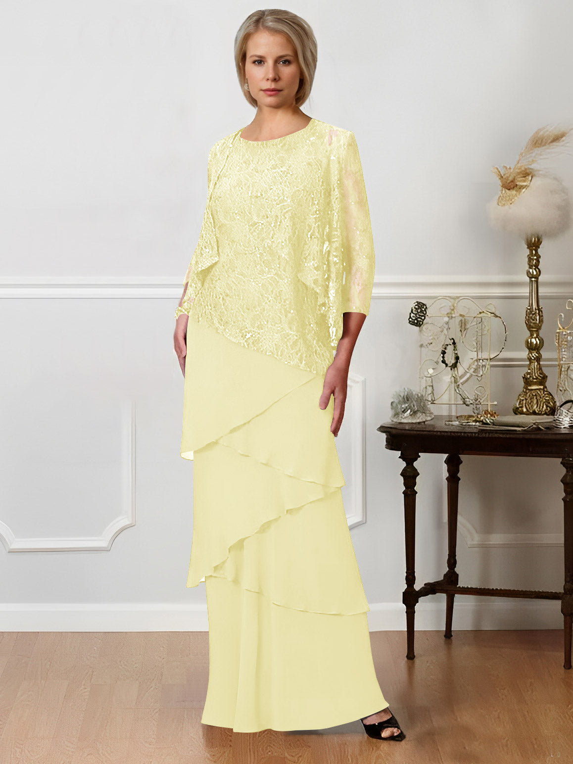 Sheath/Column Jewel Neck Floor-Length Mother of the Bride Dresses