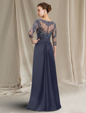 A-Line/Princess Chiffon Jewel Neck 3/4 Sleeves Floor-Length Mother of the Bride Dresses