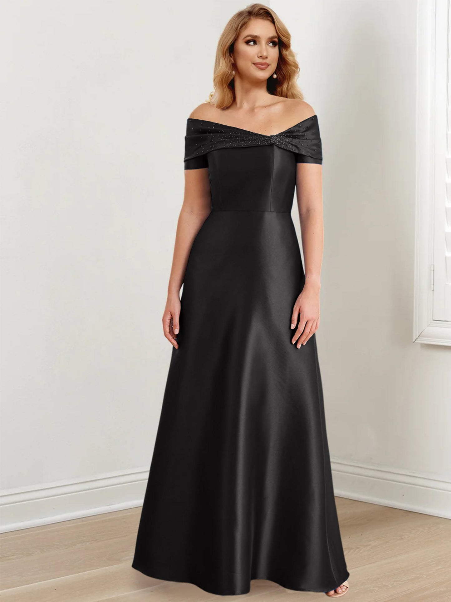 A-Line/Princess Satin Off-the-Shoulder Sleeveless Floor-Length Mother of the Bride Dresses