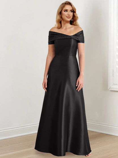 A-Line/Princess Satin Off-the-Shoulder Sleeveless Floor-Length Mother of the Bride Dresses
