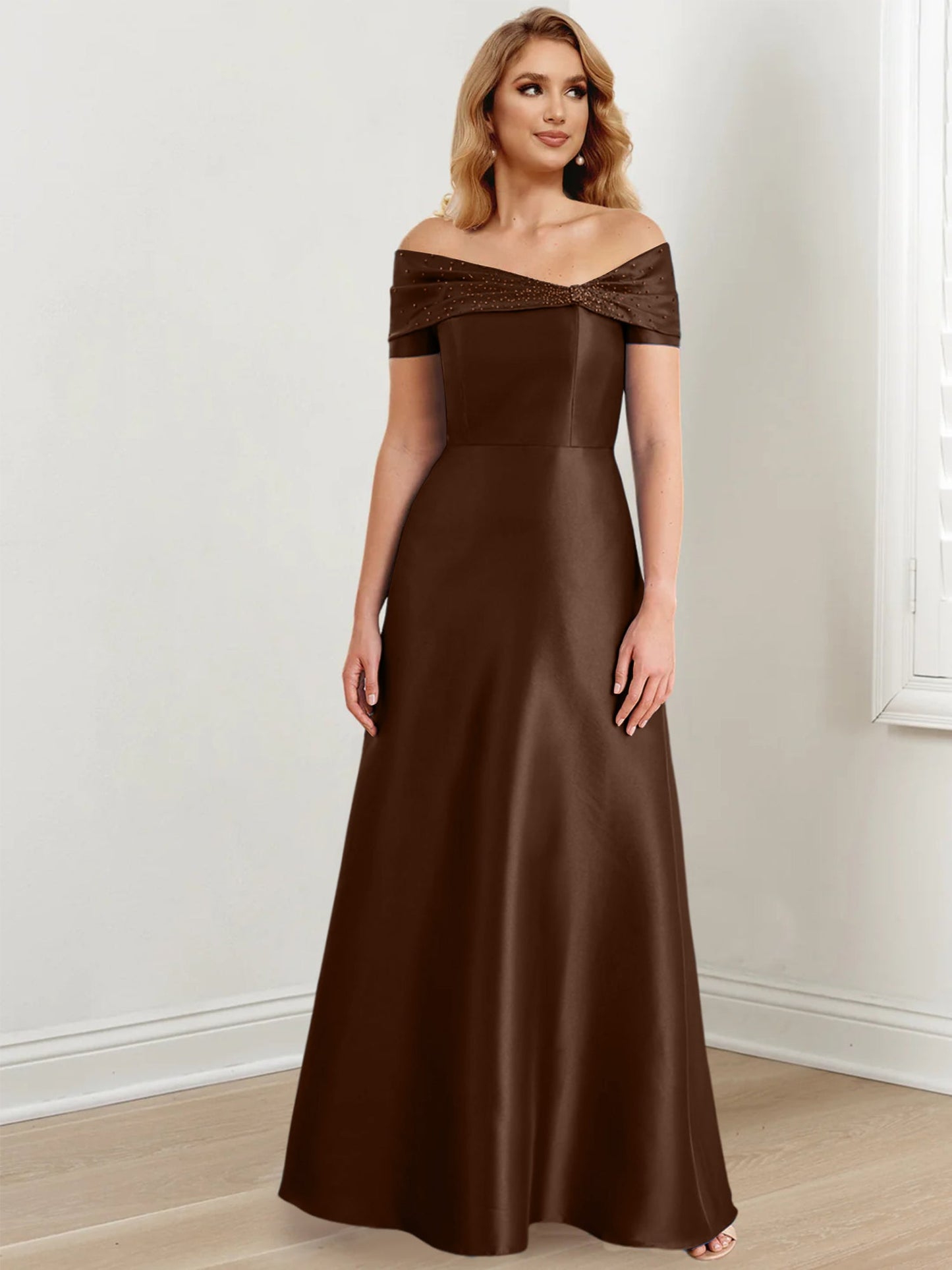 A-Line/Princess Satin Off-the-Shoulder Sleeveless Floor-Length Mother of the Bride Dresses